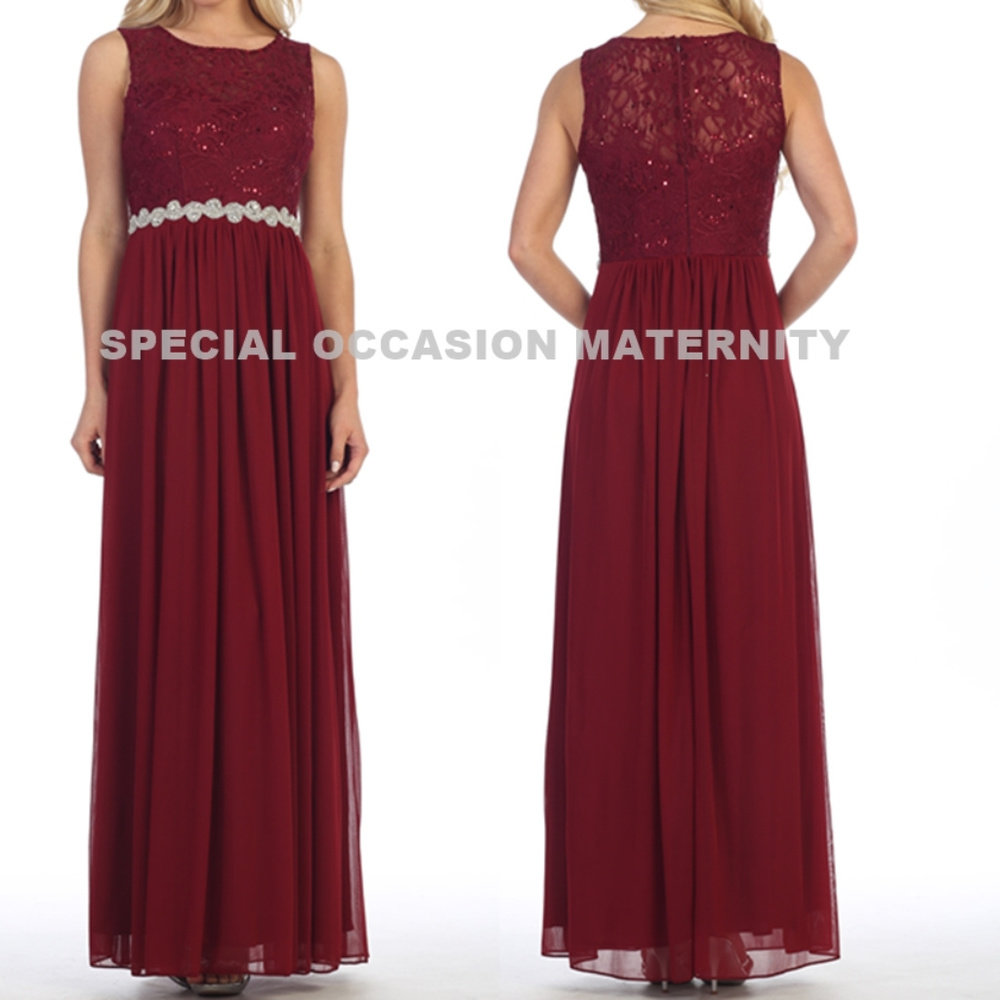Long Wine Chiffon lace Gown Rhines Plus Dress NWT